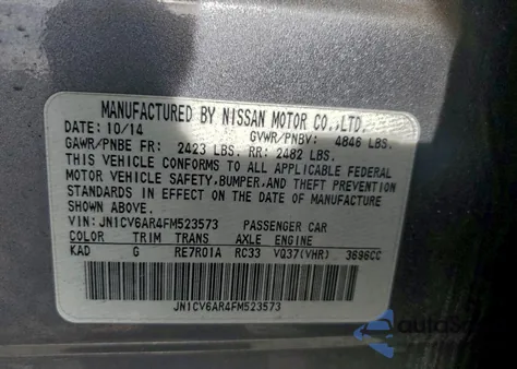 2015 Infiniti Q40 z USA, uszkodzony, nr VIN JN1CV6AR4FM523573